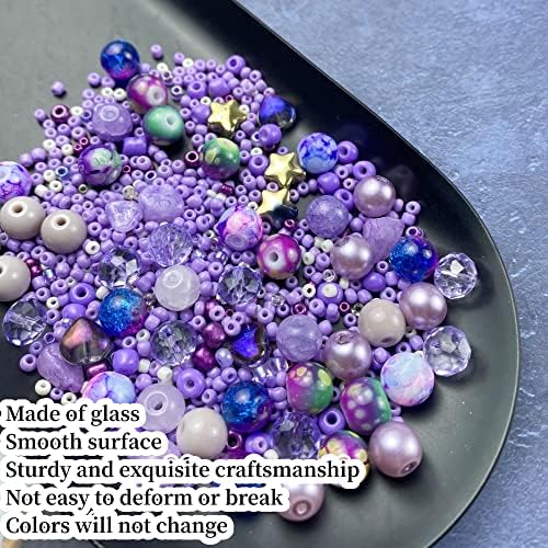 Assorted Glass Resin Beads Multi Size Colors Smooth Cracked Gravel Millet Spacer Beads for Bracelets Necklace Earring DIY Jewelry Making Craft(Light Purple Series) - Image 4