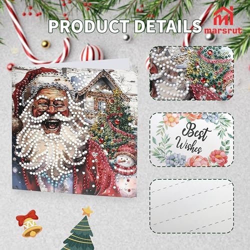 6pcs Diamond Painting Christmas Cards, Art Greeting Envelopes Kit, 5D DIY Rhinestone Painting Postcards with Snowman & Santa Claus, Arts Crafts Thank You Card Set for Birthday, Xmas Holiday Gifts - Image 5