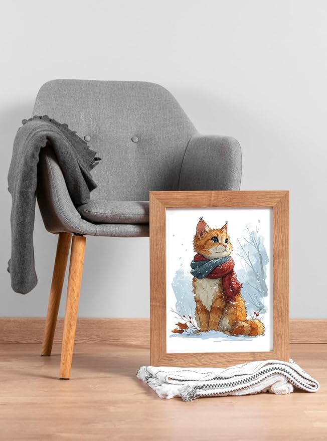 Moohue Stamped Cross Stitch Kits for Adults Animal Cat 14CT Pre Printed Cross Stitch Kits for Beginners (Winter Cute Cat)