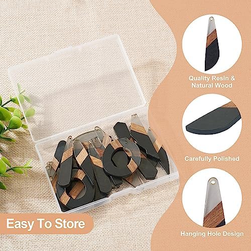 FASHEWELRY 20Pcs Resin Wood Earring Charms 3 Tone Wooden Earring Blanks Teardrop Hexagon Rectangle Geometry Wooden Earring Findings for Jewelry Making (Black) (RESI-TA0001-62-Biyun) - Image 5