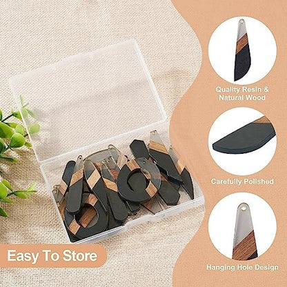 FASHEWELRY 20Pcs Resin Wood Earring Charms 3 Tone Wooden Earring Blanks Teardrop Hexagon Rectangle Geometry Wooden Earring Findings for Jewelry Making (Black) (RESI-TA0001-62-Biyun) - Image 5