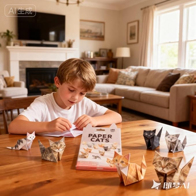 2PCS DIY Craft Set with Pre-printed Sheets - Paper Cats Origami Kit, Fold Your Own Cat & Dog Paper Art, Creative Desk Decor for Beginners
