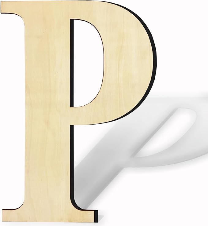 17 Inch Unfinished Wood Letter for Wall Decor, Paintable Thick Wooden Letter for DIY Craft Projects, Blank Wood Alphabet Letter for Birthday, Parties, Wedding, Christmas Home Decoration(Letter P)