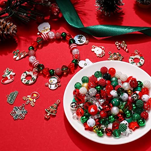 NVENF 2300PCS+ Christmas Beads Charms for Jewelry Making, Enamel Wreath Elk Snowman Snowflake Charms, Red Green Christmas Clay Beads, Assorted Rhinestone Star CCB Beads for DIY Bracelet - Image 2