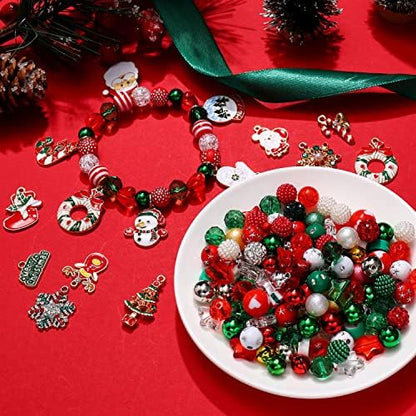 NVENF 2300PCS+ Christmas Beads Charms for Jewelry Making, Enamel Wreath Elk Snowman Snowflake Charms, Red Green Christmas Clay Beads, Assorted Rhinestone Star CCB Beads for DIY Bracelet - Image 2
