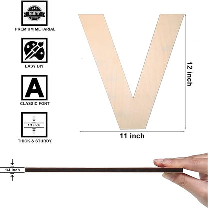 12 Inch Wooden Letter V, 1/4 Inch Thick Large Unfinished Wood Letter for DIY Crafts Home Wall Decor