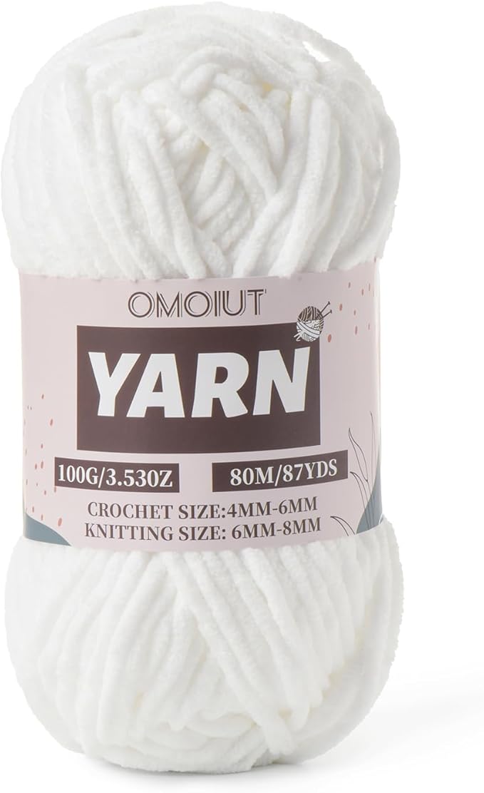 Snow White Fluffy Chenille Yarn for Crocheting - Baby Yarn for Crocheting Soft Blanket - (100g/87.4yds) Crochet Amigurumi Chunky Yarns - Super Bulky 5 Velvet Yarns