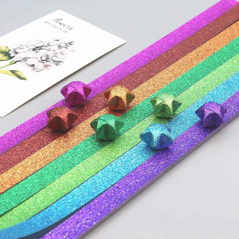 520 Sheets Flash Diamond Origami Star Paper Strips 7 Different Styles Glitter Lucky Paper Stars Strips for DIY Handmade Crafts by CKNCY