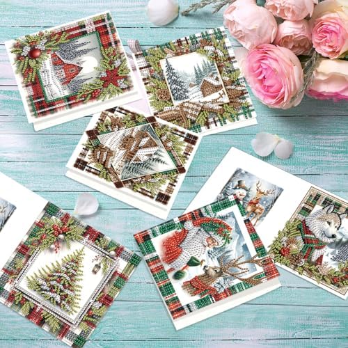 6pcs Christmas Diamond Painting Greeting Card with envelopes, DIY Santa Claus and snow house Diamond Art Greeting Card for Blessing and Wish Special Shaped Arts Crafts for Birthday Thanksgiving Day - Image 6