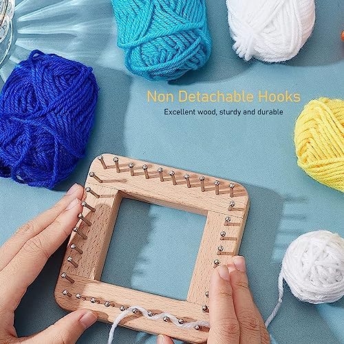 Square Wooden Knitting Loom with Multiple Hooks, Mini Crochet Board for Weaving Scarves, Hats, Socks and Hairband - DIY Beginner Knitting Tool - Image 2