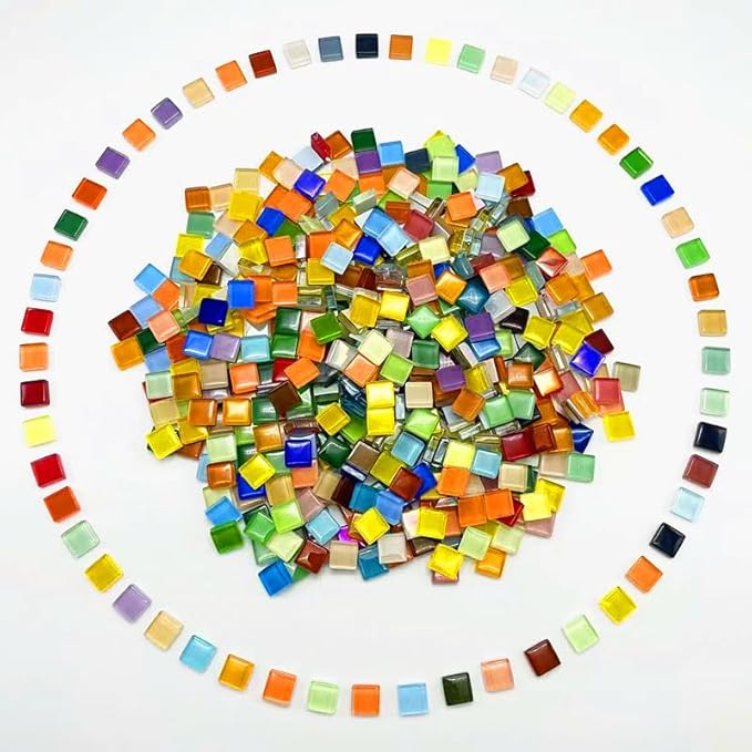 500G/ 1.1LB Bulk Crystal Mosaic Tiles, Assorted Color Opaque Mosaic Glass Crafts Supplies Handmade Crafts for DIY Picture Coaster Home Kitchen Bathroom Mosaic Decoration(0.4x0.4 inch, Colorful)