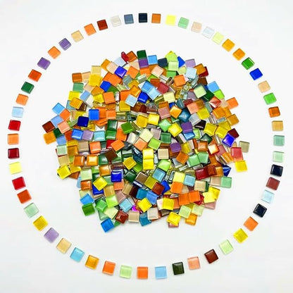 500G/ 1.1LB Bulk Crystal Mosaic Tiles, Assorted Color Opaque Mosaic Glass Crafts Supplies Handmade Crafts for DIY Picture Coaster Home Kitchen Bathroom Mosaic Decoration(0.4x0.4 inch, Colorful)