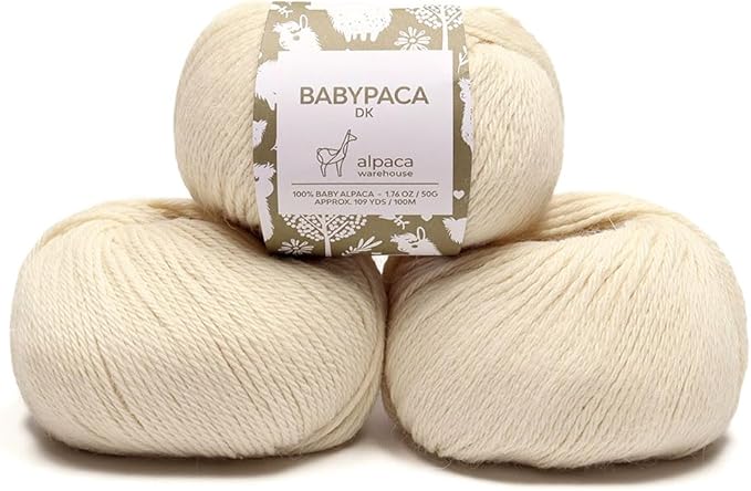 100% Baby Alpaca Yarn Wool Set of 3 Skeins (150 Grams) DK Weight - Made in Peru - Heavenly Soft and Perfect for Knitting and Crocheting (Ivory, DK)