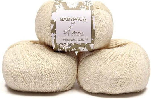 100% Baby Alpaca Yarn Wool Set of 3 Skeins (150 Grams) DK Weight - Made in Peru - Heavenly Soft and Perfect for Knitting and Crocheting (Ivory, DK)