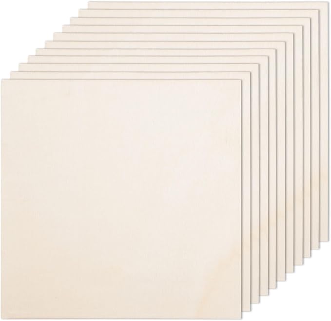 12 Pack Basswood Plywood Sheets 8x8x1/8 Inch-3 mm Thick Unfinished Plywood Sheets Thin Basswood Boards Square Craft Wood Sheets for DIY Crafts, Laser Projects, Painting, Wood Burning,Model Making
