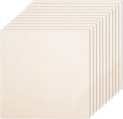 12 Pack Basswood Plywood Sheets 8x8x1/8 Inch-3 mm Thick Unfinished Plywood Sheets Thin Basswood Boards Square Craft Wood Sheets for DIY Crafts, Laser Projects, Painting, Wood Burning,Model Making