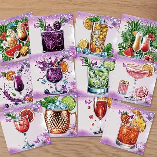 12 Pack Flower Diamond Painting Greeting Kits Fruit Drinks DIY 5D Diamond Art with Envelopes & Rhinestones, Creative Christmas Birthday Gifts for Adults, Family, Friends - Image 4
