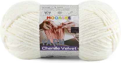 Chunky Yarn for Crocheting and Knitting - Easy to Use Plush Chenille Super Bulky Yarn 100g/131yds - Ultra Soft Velvet Baby Blanket Yarn for Beginners & Amigurumi Projects, Milky White