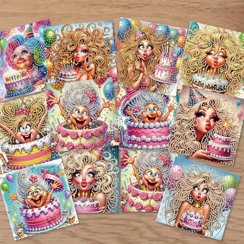 12 Pack Cute Grandma Diamond Painting Greeting Kits DIY 5D Diamond Art with Envelopes & Rhinestones, Creative Christmas Birthday Gifts for Adults, Family, Friends - Image 5