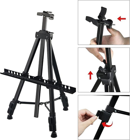 Art Artist Easel Stand for Sign,RRFTOK Metal Tripod Adjustable Easels for Painting Canvases Height from 21" to 66" with Reinforced Triangle,Carry Bag for Table-Top/Floor Drawing and Displaying,Black