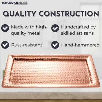 Monarch Abode Decorative Tray – 12-Inch Hand Hammered Copper Plated Metal Bathroom Tray Countertop, Vanity Trays Organizer, Perfume Plate for Dresser, Kitchen Countertop Small Fruit Platter