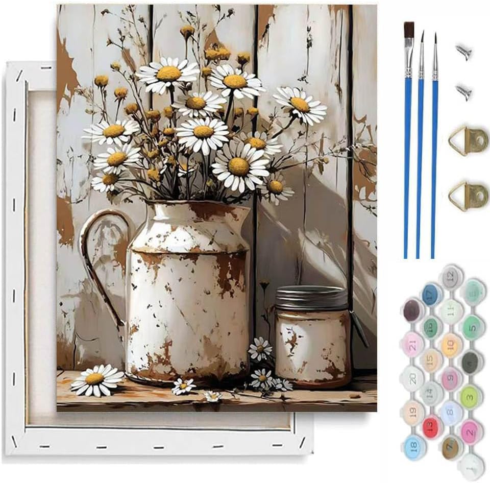 VIGEGU Retro Flower Paint by Numbers Kit for Adults Beginner with Framed by VIGEGU
