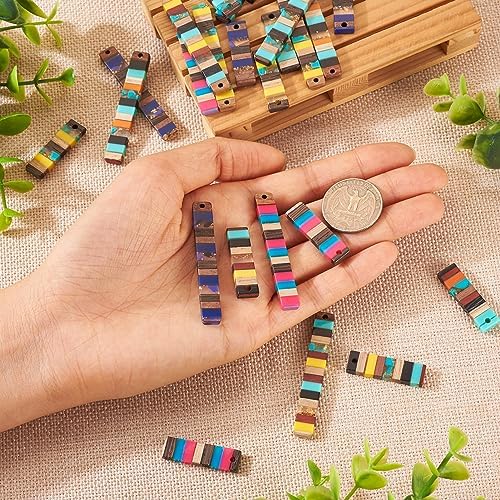 FASHEWELRY 24Pcs Resin Wood Earring Charms Rectangle Wooden Earring Blanks Long Wooden Earring Findings Vintage Colorful Boho Charms for Jewelry Making - Image 6