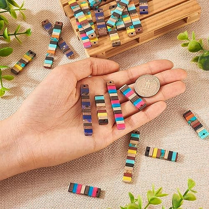 FASHEWELRY 24Pcs Resin Wood Earring Charms Rectangle Wooden Earring Blanks Long Wooden Earring Findings Vintage Colorful Boho Charms for Jewelry Making - Image 6