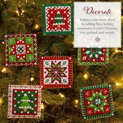 Bucilla Felt Applique 4 Piece Ornament Making Kit, Holiday Quilt Squares, Perfect for DIY Arts and Crafts, 89753E - Image 4