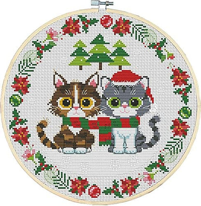 Awesocrafts Cross Stitch Kits Two Christmas Kittens 11CT Stamped Patterns Easy Cross Stitching Embroidery Needlework Kit Supplies (Kittens) by Awesocrafts