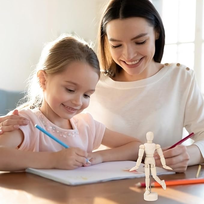 DOITOOL Artists Wooden Manikin Flexible Body Joints 15 Pack 4.5 Inch Mannequin Model Drawing Figure Model Wooden Mannequin Artist Manikin with Stand for Drawing Painting Desk Decoration