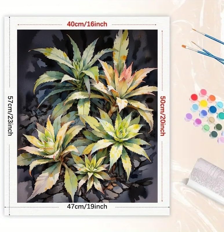 ENTORLAB Botanical Paint by Numbers Kit for Adults - DIY Tropical Agave Plants Painting on Canvas 16x20In, Acrylic Paint Set, Suitable for Beginners, Garden Art for Home Decoration or Gifts - Image 2