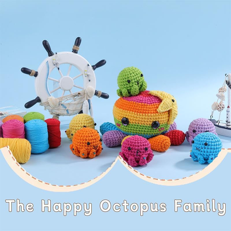Huacan Octopus Crochet Kit for Beginners, Crochet Kit for Adults Beginner, Octopus Complete Crochet Animals Starter Kit with Step-by-Step Video Tutorials, Easy Knitting Kit Cat Crafts Gifts - Image 5