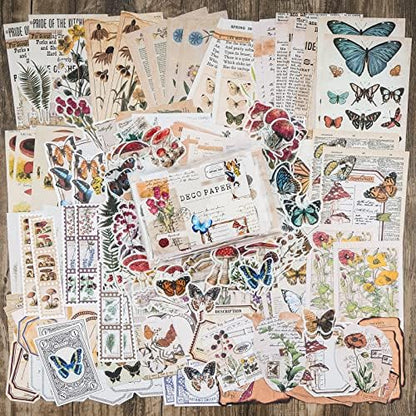 Knaid Vintage Scrapbook Supplies Pack (200 Pieces) for Junk Journal Bullet Journals Planners Botanical Paper Stickers Craft Kits Aesthetic Cottagecore Collage Album (Nature) - Image 3
