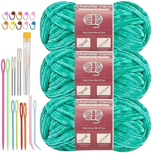 LUNARM Chenille Yarn 3 Pack 3.5oz Chunky Blanket Velvet Yarn 263 Yard by Lunarm