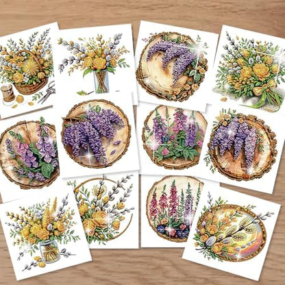 jinglinhh 12pcs Diamond Art Painting Bouquet of Flowers Greeting Cards with Envelopes, DIY Card Making Kits for Adults, Diamond Art Christmas Cards for Birthday Holiday Gifts - Image 5