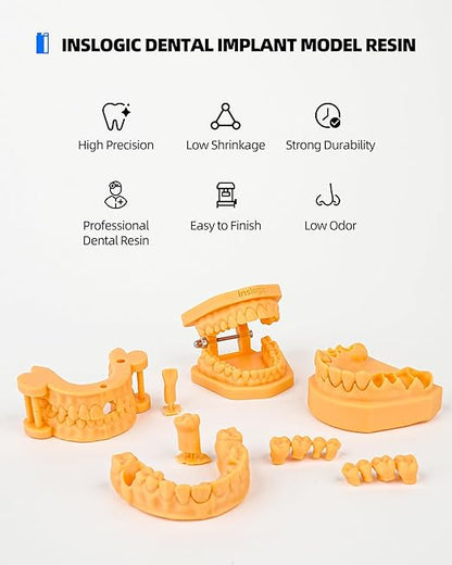 Inslogic Dental Implant Model 3D Printe Resin, High Accuracy and Low Shrinkage, Smooth Surface, 405nm UV-Curing Resin for Dental Models, Prosthetics, Orthodontics, Research (Yellow, 1kg)