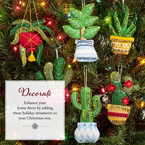 Bucilla Felt Applique 6 Piece Ornament Making Kit, Holiday House Plants, Perfect for DIY Arts and Crafts, 89634E - Image 4
