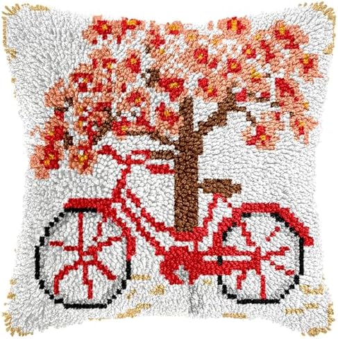 Manzapu Latch Hook Pillow Kits for Adults Beginner 17x17 inch - 43x43 cm Cute Small Shaggy Pillow Making Kits with Pre-Cut Yarn, Coded Canvas ＆ Crochet Hook Tool - Relaxing DIY Craft Gift by Manzapu