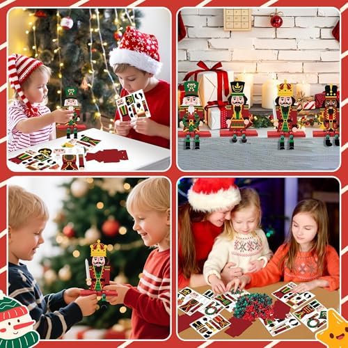Fiupan Christmas Nutcracker Felt Craft Kit, 24Sets DIY Nutcracker Black Green Red Beaded Ornaments Decor, Winter Xmas Holiday Party Favors Classroom Art Activities Decoration for Home School - Image 6