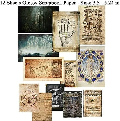 Dark Academia Junk Journal Supplies, Vintage Skull Decoupage Paper for Scrapbook Kit, 45pcs Astrology Ephemera for Junk Journals, Mushroom Plant Materials for Room Decor Wall Collage Kit - Image 4