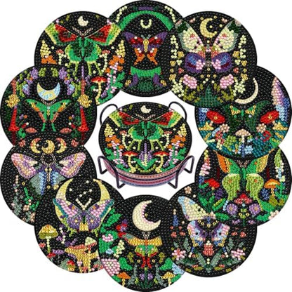 EWJRNSF 10 PCS Butterfly Diamond Art Coasters Kit with Holder for Adults by EWJRNSFDiamondPainting