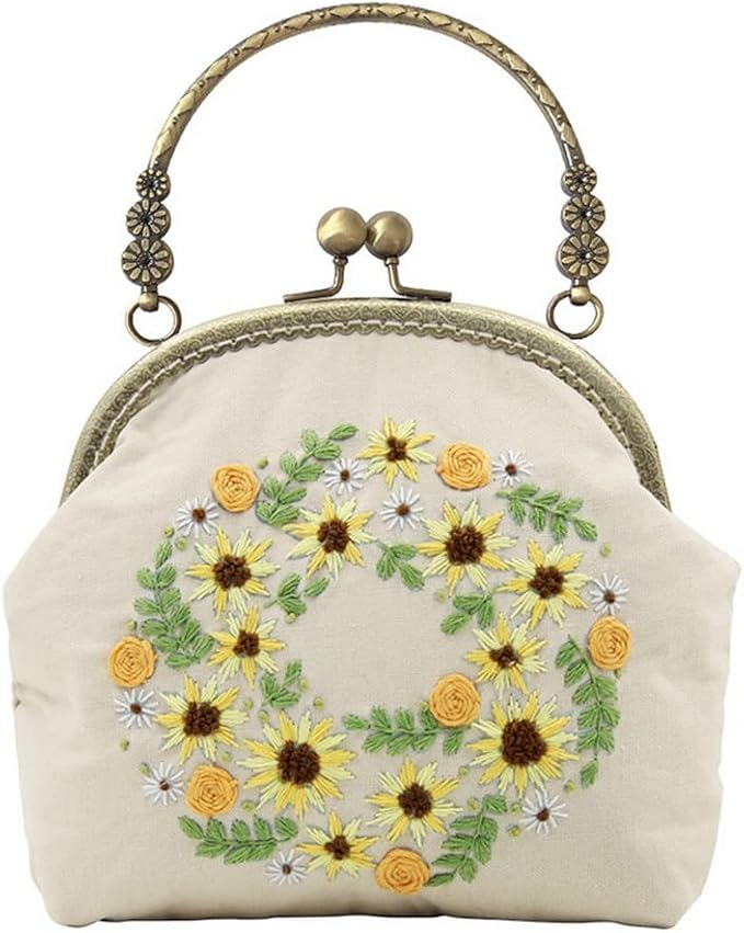 Yellow Sunflower Handmade DIY Embroidered Purse Adults Beginners Cross Stitch Kit