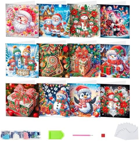 12 Pcs Diamond Art Greeting Cards with Envelopes Merry Christmas Snowman Xmas Theme Diamond Painting Greeting Cards DIY Diamond Art Crafts for Adults Teens (Colorful-2) by Unknown
