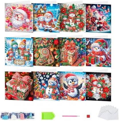 12 Pcs Diamond Art Greeting Cards with Envelopes Merry Christmas Snowman Xmas Theme Diamond Painting Greeting Cards DIY Diamond Art Crafts for Adults Teens (Colorful-2) by Unknown