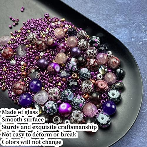 Assorted Glass Resin Beads Multi Size Colors Smooth Cracked Gravel Millet Spacer Beads for Bracelets Necklace Earring DIY Jewelry Making Craft(Deep Purple Series) - Image 4