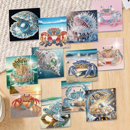 jinglinhh 12pcs Diamond Art Painting Beach Crab Seashell Conch Seaturtle Greeting Cards with Envelopes, DIY Card Making Kits for Adults, Diamond Art Postcards Christmas Cards Craft Gifts - Image 4