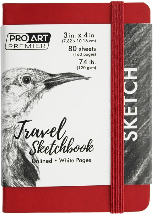 Pro Art Premier Sketch Book Travel 4"x 3" White 74lb Red 80 Sheets, Sketch Book, Sketchbook, Drawing Pad, Pad, Drawing Paper, Art Book, Paper, Sketchbook for