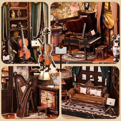 DIY Book Nook Kit with LED Light, Miniature Dollhouse, 3D Wooden Puzzle, Bookshelf Insert Decor Craft Gift (European Melody MusicalInstrument Box) - Image 5
