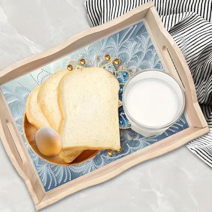 DoxQcs DIY Diamond Art Wooden Food Tray with Handle Diamond Painted Table Decoration Tray for Breakfast Bar Dinner Table Diamonds Art Painting for Beginners-Mandala